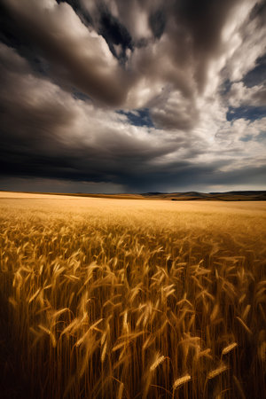 Wheat field under stormy sky. Ukraine, Europe. Beauty world.の素材