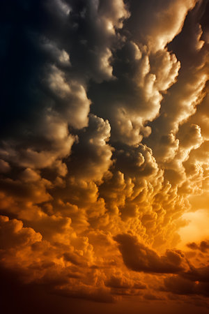 Dramatic sunset sky with cumulus clouds, nature abstract backgroundの素材