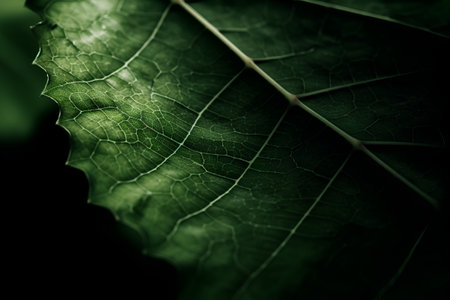 Close up of a green leaf with selective focus. Shallow depth of fieldの素材