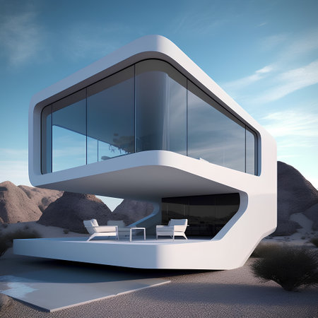 Modern architecture in the desert. 3d rendering. Computer digital drawing.の素材