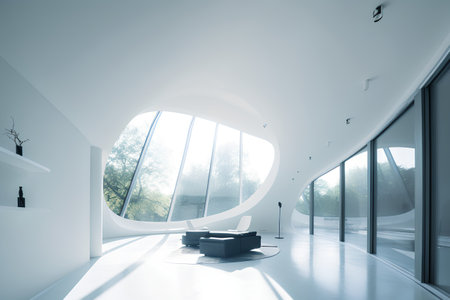 Interior of modern office building with white walls, floor and ceiling. 3d renderingの素材