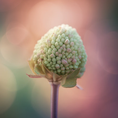 Macro shot of a flower bud on blurred background with bokehの素材
