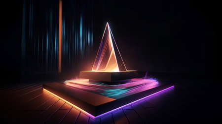 3d render, abstract background with neon lights, podium, pedestalの素材