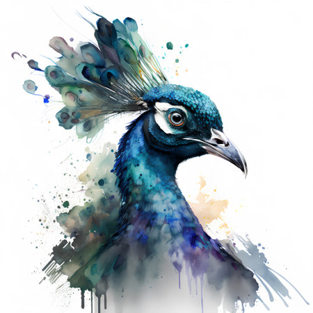 Peacock. Watercolor painting on white background. Vector illustration.の素材