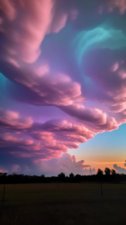 Cloudscape, Colored Clouds at Sunset near the Ocean, illustrationの素材