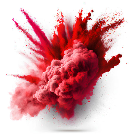 Explosion of red and pink smoke isolated on a white background.の素材