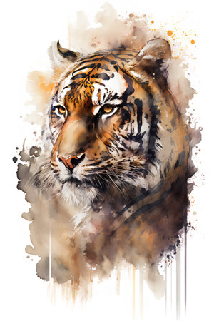 Watercolor portrait of a tiger on a white background. Illustrationの素材