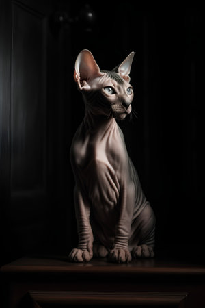 Portrait of a Sphynx cat on a dark background.の素材