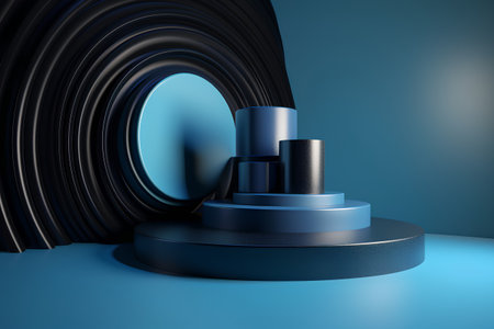 3d render of podium for product presentation. Abstract blue background.の素材