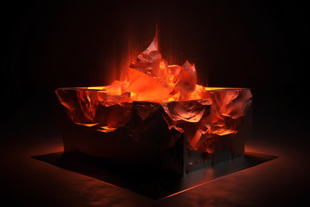 3d illustration of an ice cube with fire on a black backgroundの素材