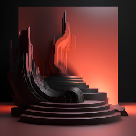 Abstract black and red background with stairs. 3d render illustration.の素材