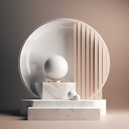 3d render, abstract minimal geometric forms, podium for your design.の素材