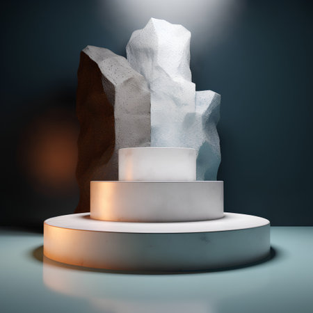 3d render of podium for product presentation with crumpled paperの素材