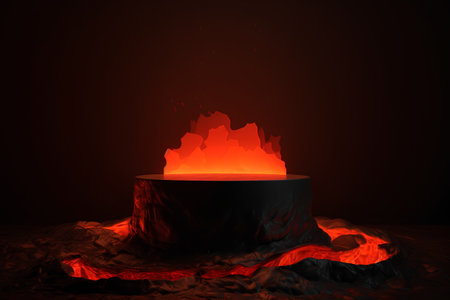 3d rendering of a red bonfire on a black background.の素材