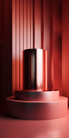 Abstract red background with podium. 3d rendering, 3d illustration.の素材