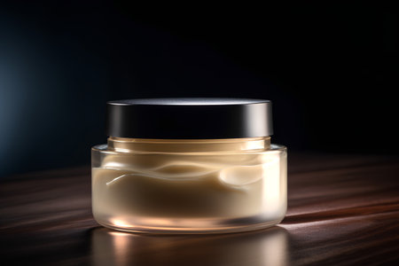Cosmetic cream in a jar on a dark background. 3d renderingの素材