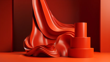 3d render of red background with red cloth and nail polish bottleの素材