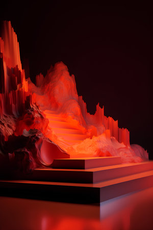 Abstract 3d rendering of red stairs. Futuristic background for product presentation.の素材