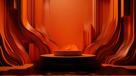 Abstract 3d rendering of podium for product presentation. Red background.の素材