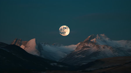 moon in the night sky over the snowy mountains. 3d renderingの素材