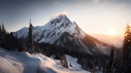Beautiful winter landscape in the mountains. Sunrise in the Alps.の素材