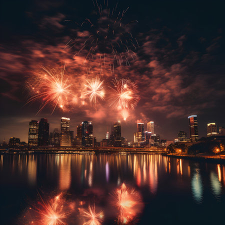 Fireworks over the skyline of charlotte north carolina.の素材