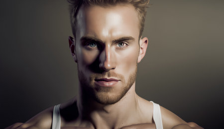 Handsome young man with stylish hair and beard. Studio shot.の素材