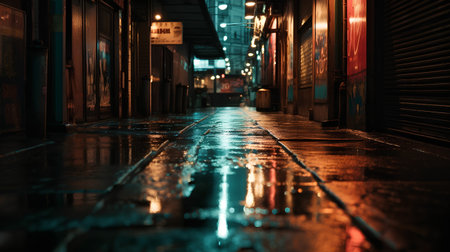 Rainy street at night in the old town of Tokyo, Japan.の素材