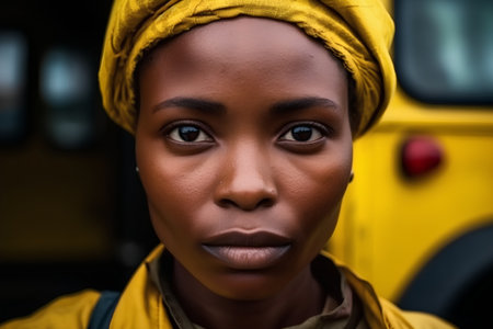 Portrait of a young african woman with a yellow headscarfの素材