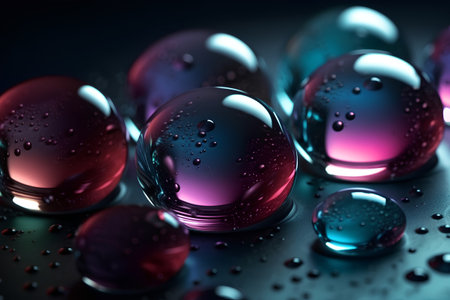 Water drops on a black background. 3d rendering, 3d illustration.の素材