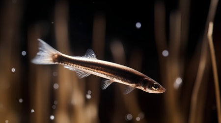 golden sprat fish in the aquarium, closeup of photoの素材