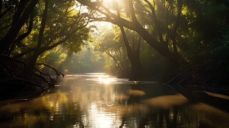 Mangrove forest and river in the morning, Thailand.の素材