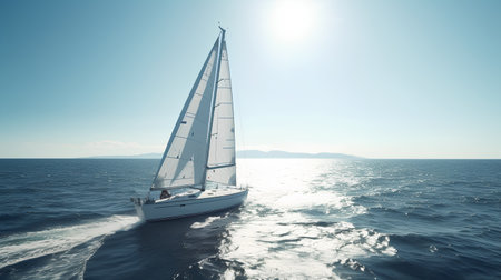 Sailing yacht in the sea on a sunny day. 3d renderの素材