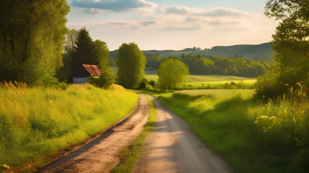 Summer rural landscape with country road. Ukraine, Europe. Beauty world.の素材