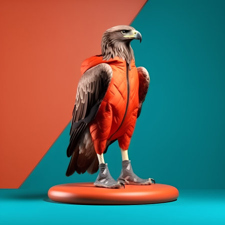 eagle in orange jacket on a blue background. 3d renderingの素材