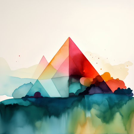 Abstract watercolor background with mountains, clouds and river. Vector illustration.の素材