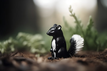 Little skunk in the forest with bokeh and copy spaceの素材