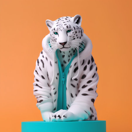 White leopard with stethoscope on orange background. 3d renderingの素材