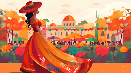 Indian woman in traditional clothes. Indian girl in sari and hat on background of colorful autumn park.の素材