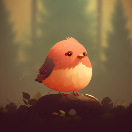 Cute little bird on the rock in the forest. Vector illustration.の素材