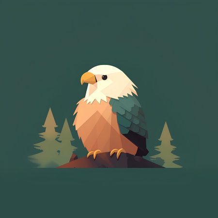 Bald eagle on the rock in the forest. Vector illustration.の素材