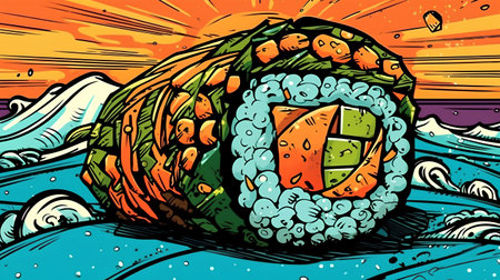 Sushi roll. Vector illustration ready for vinyl cutting. Vintage style.の素材