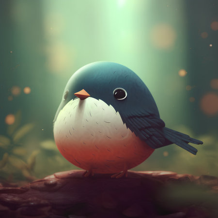 Cute blue bird in the forest. 3d render illustration.の素材