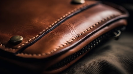 Close up of a brown leather men's handbag, shallow depth of fieldの素材