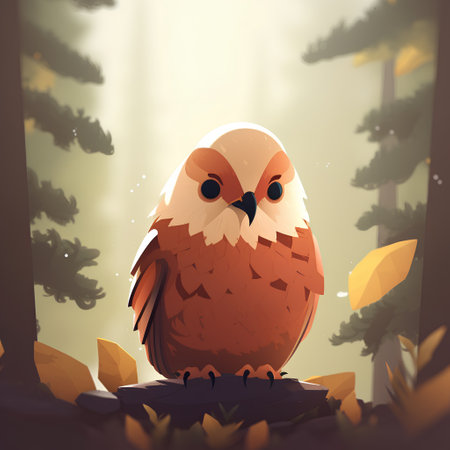 Vector illustration of a cute owl sitting in the forest in autumn.の素材