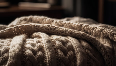 Warm knitted sweater on a dark background. Shallow depth of field.の素材