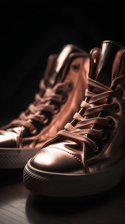 A pair of brown leather shoes on a dark background. Shallow depth of fieldの素材