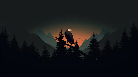 Bald eagle on a tree in the mountains. Vector illustration.の素材