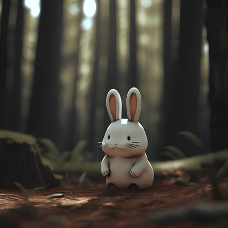 Cute rabbit in the forest, 3d rendering. Computer digital drawing.の素材