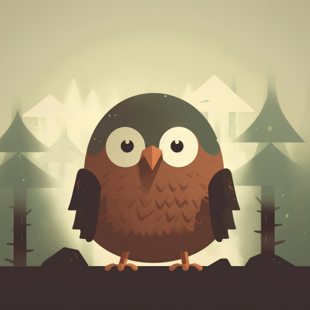 Cute owl on the background of the forest. Vector illustration.の素材